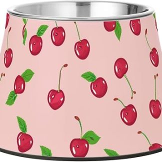 Миски для кормления собак с узором «Сладкая вишня» на подставке, приподнятая миска из нержавеющей стали для кошек маленьких пород, для медленного приема пищи.