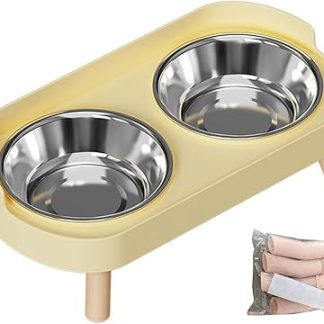 Набор керамических мисок для собак Asixxsix на подставке, многофункциональные двойные миски для кормления собак на подставке с защитой от брызг, подходящие для маленьких и средних собак и кошек.