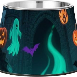 Страшная зеленая миска для воды для собак на Хэллоуин, нескользящая, из нержавеющей стали, миска для корма для собак, для медленного и удобного кормления.