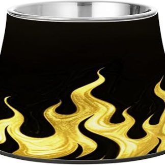 Черная флуоресцентная миска для домашних животных с эффектом холодного пламени и золотистым покрытием, приподнятая миска из нержавеющей стали для маленьких собак, помогающая справиться с усталостью.