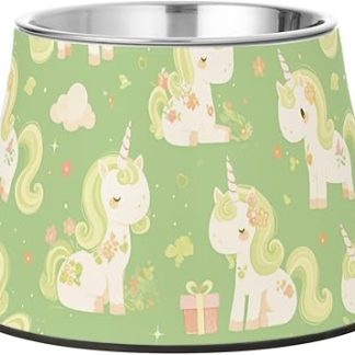 Изящная мультяшная миска для еды в виде единорога, светло-зеленого цвета, с нескользящей подставкой из нержавеющей стали для мелких животных, с усами, от усталости.