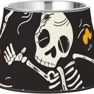 Миска для собак в виде танцующего черного скелета с подставкой, из нержавеющей стали, приподнятая миска для кошек, кроликов, птиц, усов, усталости.