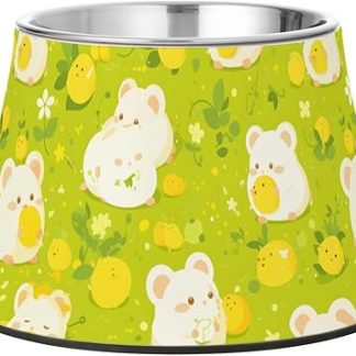 Миска для кормления в виде мультяшного хомячка, флуоресцентно-зеленого цвета, с подставкой из нержавеющей стали. Подставка для медленного кормления собак, безопасная для усов.