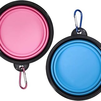 2 складные миски для собак, 350 мл, портативные миски для еды и воды для собак и кошек с карабином, портативные миски для домашних животных (розовые и синие)