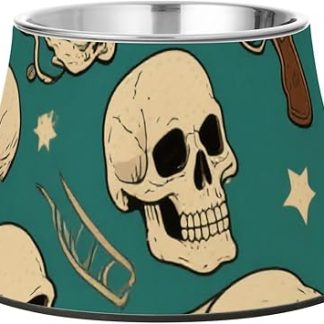 Ретро-ковбойские миски для кормления собак в стиле вестерн с черепом, зеленые, модернизированные, из нержавеющей стали, приподнятые, для медленного кормления кошек, с эффектом усов (Comedero Para Perros).