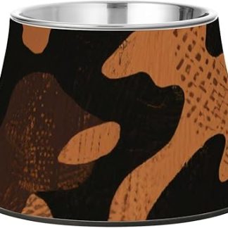 Миски для корма и воды для домашних животных в стиле ретро, ​​камуфляж, черный и коричневый, приподнятые, из нержавеющей стали, для медленного кормления собак.