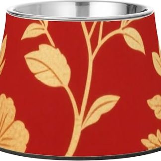 Красная и золотая ретро-миска для корма для собак с цветами, нескользящая, из нержавеющей стали, приподнятая, для маленьких собак, для медленного кормления. Plato Para Gatos