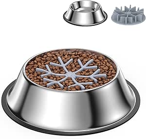 Миска для собак и миска для предотвращения проглатывания, вставка 2 в 1, нержавеющая сталь, миска для корма для собак, нескользящая, медленное кормление (в 4 раза медленнее, чем обычно) для маленьких и средних собак.