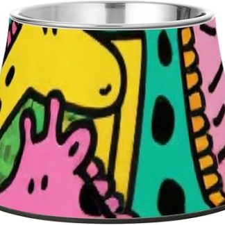 Миска для корма в виде жирафа, выполненная в технике дудл-арт, из нержавеющей стали, удобная для кормления маленьких питомцев.