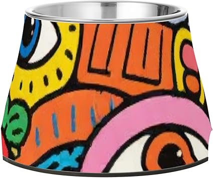 Миски для воды и еды Eyes Evil Doodle Colorful Animals из усиленной нержавеющей стали для собак среднего размера. Удобные миски для кормления.