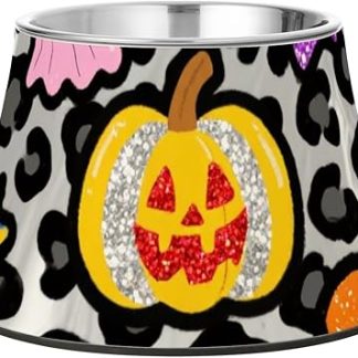 Миски для корма для собак с леопардовым принтом серого цвета, узор на тему Хэллоуина, нескользящие, из нержавеющей стали, приподнятые, для медленного кормления кошек, удобные для усов. Platos de comida para perros (Миски для собак)