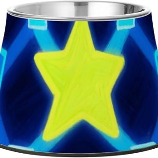 Флуоресцентная сине-желтая миска для домашних животных в форме звезды, модернизированная подставка из нержавеющей стали для мисок для мелких животных, предназначенная для защиты от усталости. Platos para perros plastico