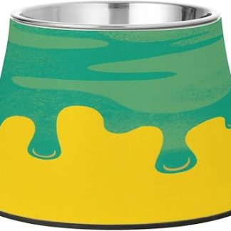Эстетическая зелено-желтая миска для корма для домашних животных из нержавеющей стали, нескользящая, для комфортного кормления любимого питомца.
