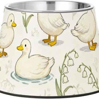 Милая миска для корма для собак в виде уточки и цветка, бело-желтая, с подставкой, из нержавеющей стали, для маленьких собак, муссы, усталость, cuencos elevados para perros