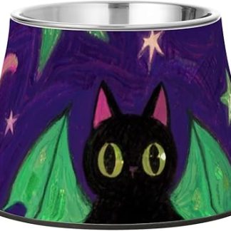 Чёрно-розовая миска для воды для кошек на Хэллоуин, подставка из нержавеющей стали для медленного кормления собак.