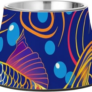 Pechodelic Fish Blue Dogs Food Bowl Non-Slip Stainless Steel Cats Dog Food Bowls Slow Feeding Slow Eating Plato Para Perro
