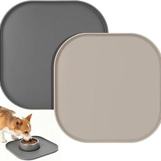 Набор из 2 водонепроницаемых силиконовых ковриков для кормления собак и кошек, силиконовый коврик для миски, коврик для миски, квадратный поднос для кормления, 26 x 26 см.