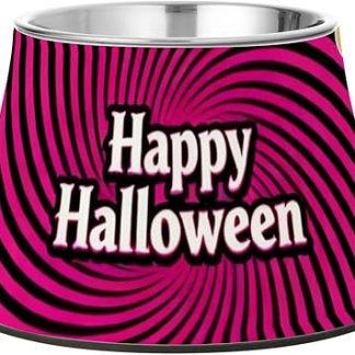 Миска-кормушка для собак на Хэллоуин с флуоресцентным розовым вихревым узором, нескользящая, приподнятая, из нержавеющей стали, для кошек средних пород, подходит для собак с усами, отдельные миски для еды.