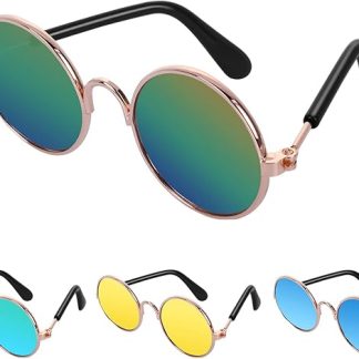 Pet Sunglasses- Cat UV Protection Classic Retro Small Dog Sun Glasses Dolls Round Sunglasses Party Cosplay Costume Photo Props Cute Funny Sunglasses (4Pcs)