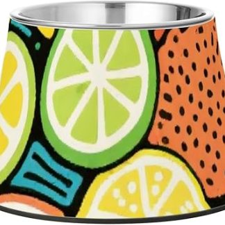 Желто-зеленые миски для корма для домашних животных с лимонным вкусом, приподнятые миски из нержавеющей стали для комфортного кормления питомцев.