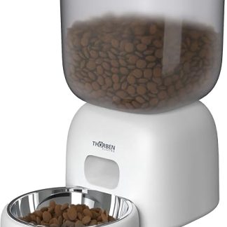 Автоматический кормушка Thörben для собак и кошек, USB-C и/или батарейки, вместимость 1,2 кг, программируемая на 4 приема пищи в день, регулируемые порции, ЖК-дисплей, запись голоса, для маленьких и средних животных.