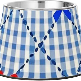Красная и синяя клетчатая миска для воды для домашних животных, нескользящая, из нержавеющей стали, подходит для кошек и собак мелких пород, безопасна для усов.