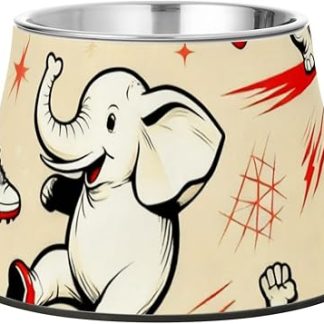 Спортивная белая миска для воды в форме слона, красно-бежевая, приподнятая, из нержавеющей стали, для кошек и мелких животных, удобная для кормления.