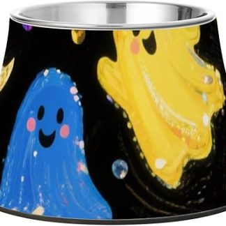 Перед Рождеством: Разноцветные миски для корма для домашних животных в виде привидений, приподнятые миски из нержавеющей стали для кошек, простые миски для собак среднего размера, для медленного поедания корма для собак больших размеров.