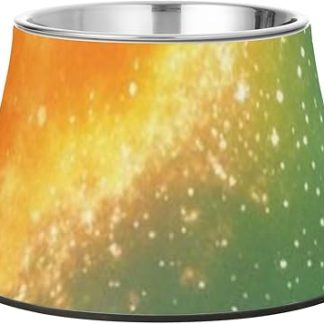 Оранжево-зеленая романтическая миска для воды для собак с изображением звездного неба и Вселенной, нескользящая миска для еды для кошек из нержавеющей стали, для маленьких собак, для медленного приема пищи.