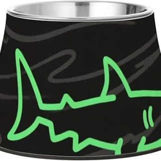 Миска для корма в виде акулы, флуоресцентно-зеленая и черная, с подставкой, из нержавеющей стали, для маленьких собак, с удобными усами. Отдельные миски для корма.