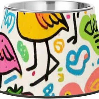 Розовая миска для корма для домашних животных «Клубника Фламинго» из нержавеющей стали с нескользящим покрытием. Миска для медленного кормления кошек.