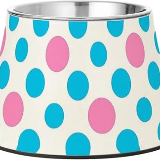 Стильные миски для воды и еды в персиковый горошек с подставкой, из нержавеющей стали, приподнятые миски для собак среднего размера, для медленного приема пищи.