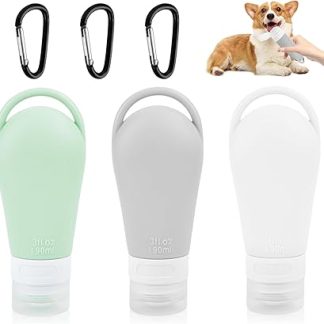 Набор из 3 силиконовых дорожных бутылок для корма для собак, 90 мл, с карабином, с карабином.