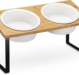 Набор из двух мисок для еды и воды Navaris с подставкой для домашних животных - комплект из 2 мисок с подставкой, двойные миски для кошек или собак, приподнятая подставка.