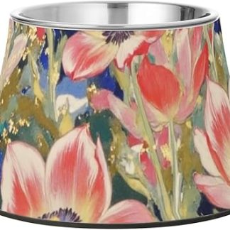 Золотистые китайские цветы, персиковая миска для еды, подставка из нержавеющей стали для маленьких собак, для медленного приема пищи.