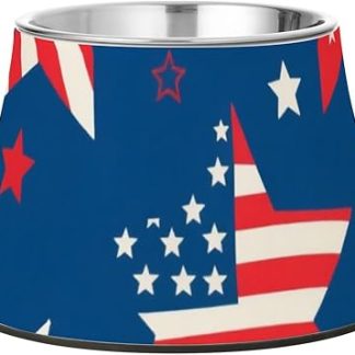 Миска для кошачьего корма из нержавеющей стали с красными и синими звездами ко Дню независимости 4 июля. Миска для медленного кормления собак.