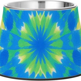 Круглая миска для корма для собак в стиле тай-дай, сине-зеленого цвета, из улучшенной нержавеющей стали, для медленного кормления кошек и собак.