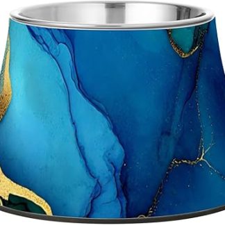 Миска для корма для собак с текстурой мрамора, темно-синего и золотого цвета, нескользящая, из нержавеющей стали, для кошек, для любителей домашних животных, удобное кормление.