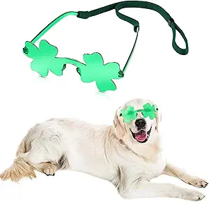 2 Pcs St. Patrick's Day Dog Costume Green Clover Sunglasses with Rhinestone Puppy Headband Green Prop Sunglasses for Medium Large Dogs Cats for Cosplay Party Lucky Dress up(General)