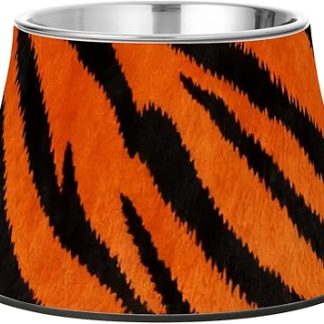 Миска для корма для домашних животных с рисунком «тигровый мех», черно-оранжевого цвета, улучшенная, из нержавеющей стали, для кошек и собак среднего размера, для медленного приема пищи.