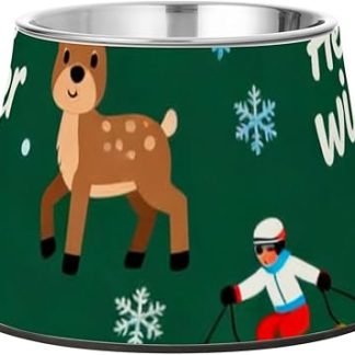 Бесшовные зеленые миски для кормления собак с изображением оленя и снежинки, с подставкой из нержавеющей стали. Миски для воды для собак, кошек, кроликов и птиц. Подходит для собак с красивыми усами.