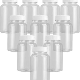 10 прозрачных пластиковых флаконов для проб масла с крышками, изготовленных из пищевого материала, безопасного для животных, с широким горлышком объемом 150 мл для удобного хранения и дозирования.