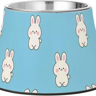 Милые мультяшные миски для кормления собак в виде белых кроликов с подставкой, из нержавеющей стали, для кошек, кроликов и птиц, с эффектом «усиков».