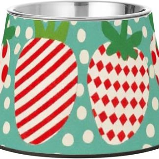 Миски для кормления домашних животных Red and White Dots Strawberry Pet Bowls из нержавеющей стали с нескользящим покрытием для любимых питомцев. Усы для собак.