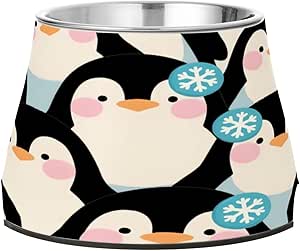 Миска для воды с изображением пингвина и милых собачек, нескользящая подставка из нержавеющей стали для собак среднего размера, для медленного кормления.
