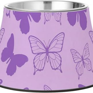 Модная сиреневая миска для еды с бабочками и животными, нескользящая, из нержавеющей стали, для кошек, собак, кроликов, птиц, с усами, от усталости.