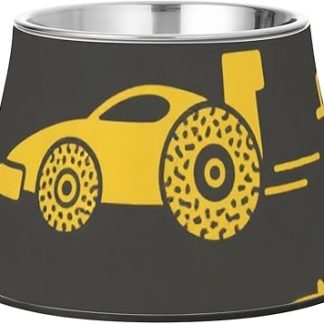 Миска для корма для домашних животных в виде мультяшных машинок, темно-серого и желтого цвета, из нержавеющей стали, с нескользящей поверхностью, для собак, кошек, кроликов и птиц, удобная для кормления.