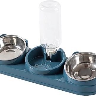 Приподнятая миска для кошек - Приподнятые миски для корма и воды для собак, наклонная кормушка для кошек из нержавеющей стали с диспенсером для воды для котят, щенков, кроликов, для использования в помещении и в квартире.