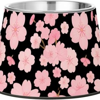 Миска для корма для собак Peach Japanese Zephyr Cherry Blossom из нержавеющей стали, нескользящая, подходит для средних собак. Усы для собак.