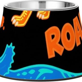 Флуоресцентная зелено-оранжевая миска для еды и воды с пятнами динозавра, черная миска для собак, приподнятая миска из нержавеющей стали, миска для питомца для средних собак, усы, усталость, Comederos para perros